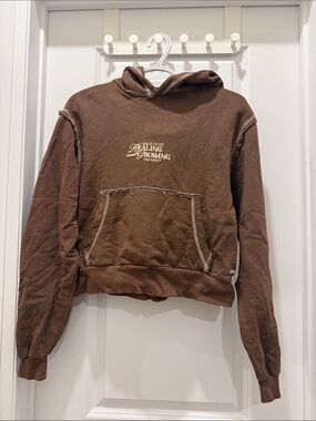Pull&Bear Brown Cropped Hoodie with Front Pocket